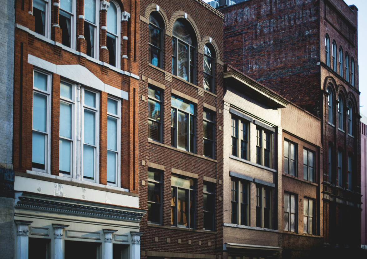 Brick apartment buildings in downtown Nashville, Tennessee.
