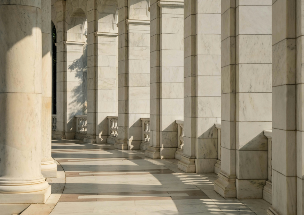 Looking down the columns at an amphitheater in Arlington, Virginia.